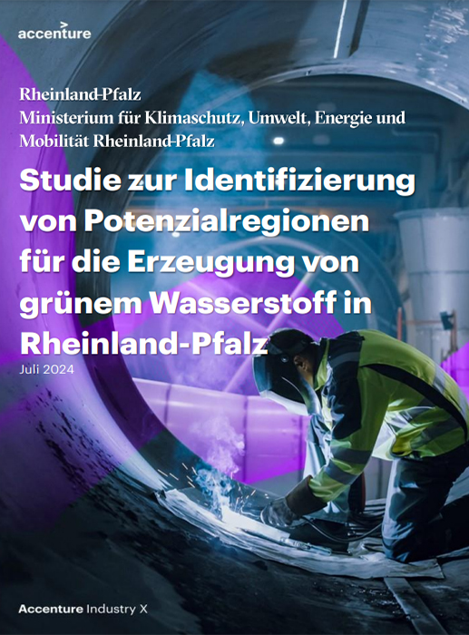 Titelseite der Broschüre "Studie zur Identifizierung von Potenzialregionen für die Erzeugung von grünem Wasserstoff in Rheinland-Pfalz"