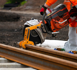 rail track construction, team work on railway Gleisarbeiten