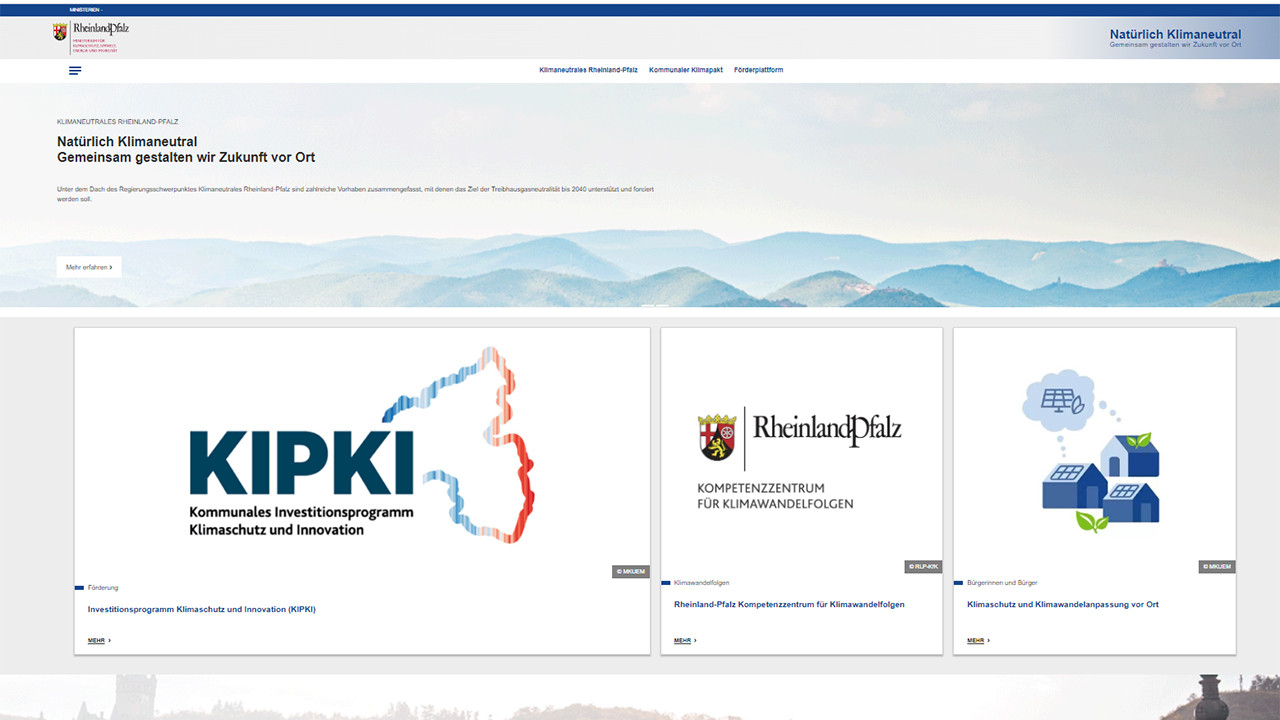 Screenshot Startseite klimaneutrales.rlp.de