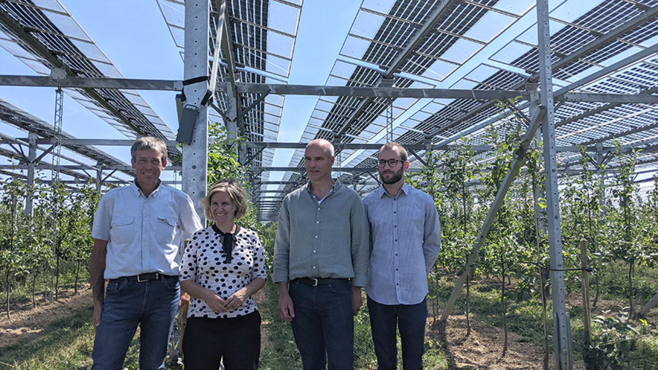 Klimaschutzministerin Katrin Eder beim Besuch der Agri-PV Anlage in Grafschaft