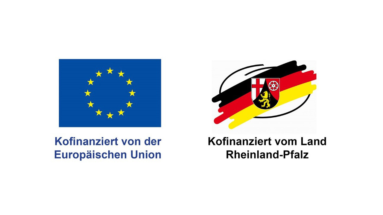 EU-Flagge und RLP-Wappen mit Hinweis auf Kofinanzierung