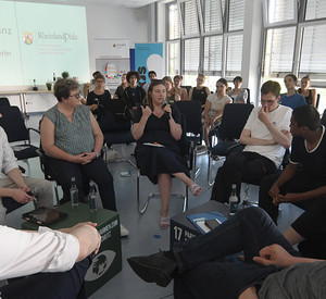 Diskussion auf dem Jugendklimaforum mit Katharina Binz, Bettina Brück, Michael Hauer und Janosch Littig
