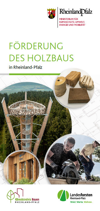 Titelseite des Faltblatts "Förderung des Holzbaus in Rheinland-Pfalz"