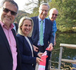 Offizielle Einweihung mit VG Bürgermeister Michael Zwick, Landrätin Susanne Ganster, Staatssekretär Thomas Griese und Ortsbürgermeister Michael Schreiber (v.l.n.r.)