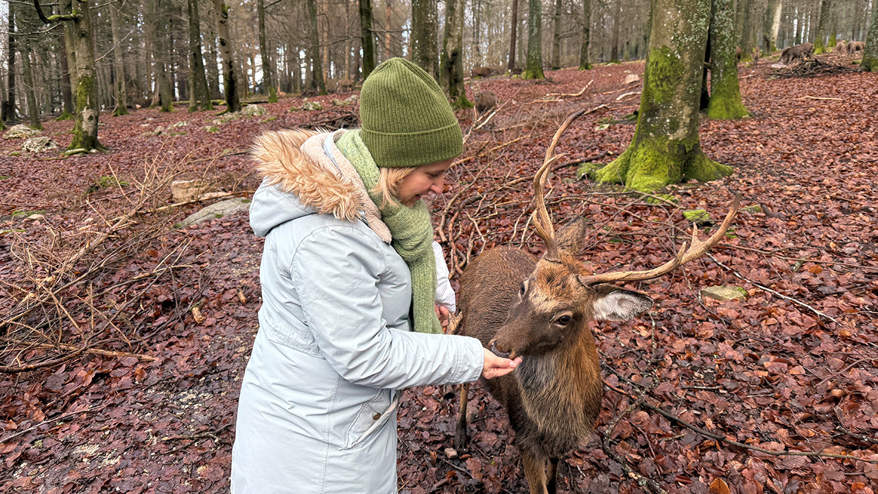 Umweltministerin Katrin Eder bei der Wildtierfütterung