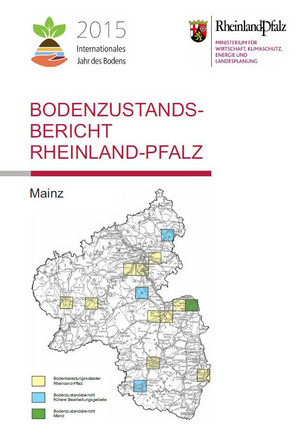 Das Bild zeigt das Deckblatt des Bodenzustandsberichts Mainz von 2015